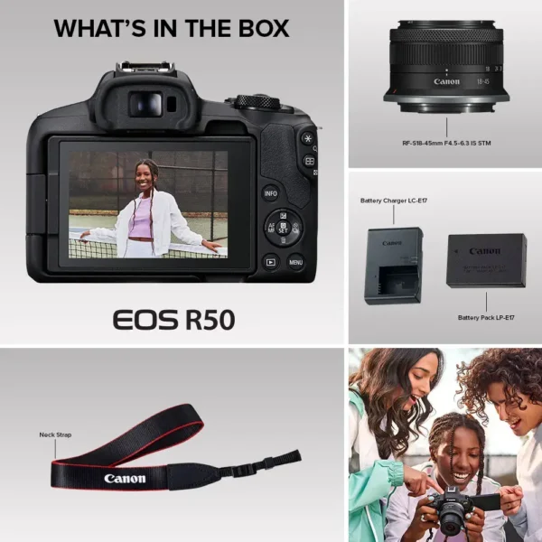 Canon - EOS R50 4K Video Mirrorless Camera with RF-S18-45mm f/4.5-6.3 IS STM Lens - Black - Image 4
