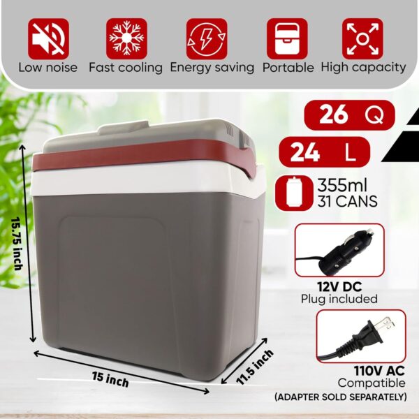 Koolatron Electric Cool Box 24L Thermoelectric Camping Cooler with Carry Handle 12V In-Car Socket - Image 5