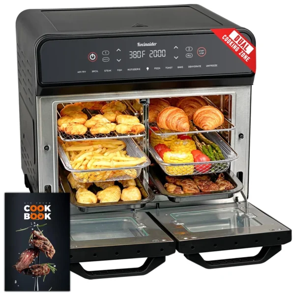 24Qt Dual Zone Air Fryer Oven with Rotisserie, Large Double Air Fryers Mini