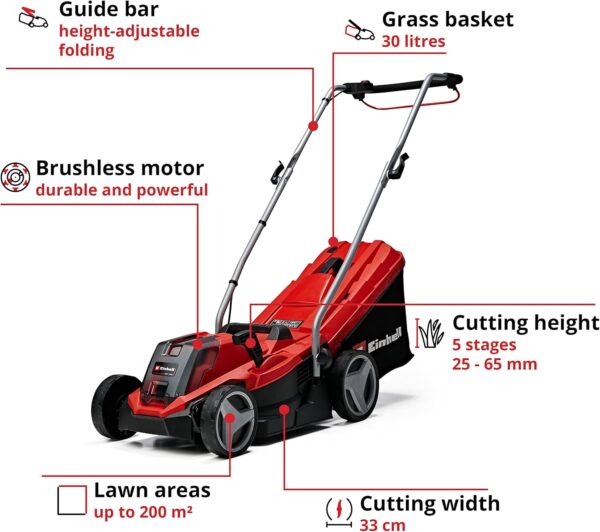 Einhell Power X-Change 18/33 Cordless Lawnmower With Battery and Charger - 18V