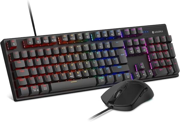 KOORUI Wired Gaming Keyboard and Mouse Combo, Full-Sized 104 Keys Machanical Computer Keyboard