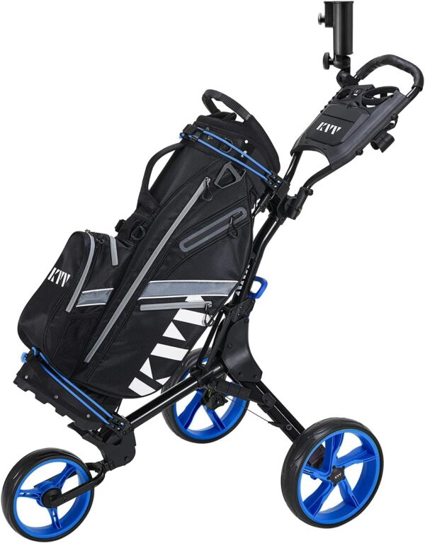 KVV 3 Wheel Golf Push Cart Ultra Lightweight Smallest Folding Size