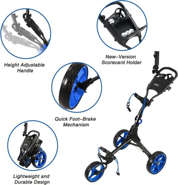 KVV 3 Wheel Golf Push Cart Ultra Lightweight Smallest Folding Size - Image 6