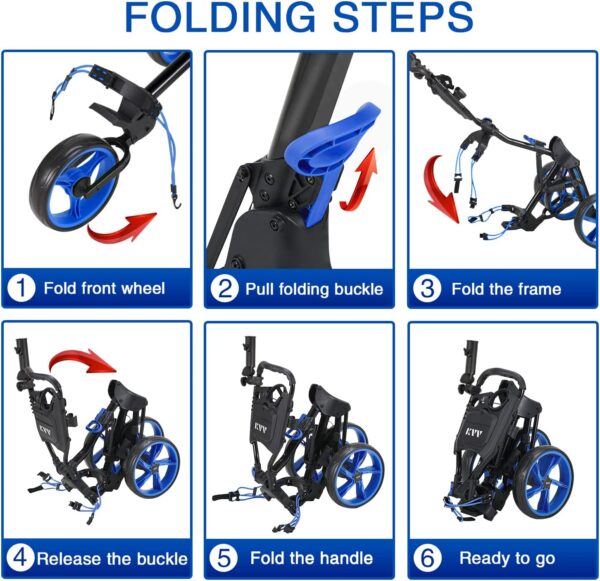 KVV 3 Wheel Golf Push Cart Ultra Lightweight Smallest Folding Size - Image 7