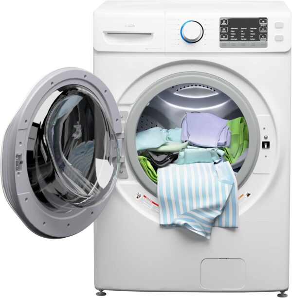 27" Front Load X-Large 4.5 Cu. Ft Machine with Quiet Inverter Motor, Steam and Water Plus Functions, 20-Minute Quick