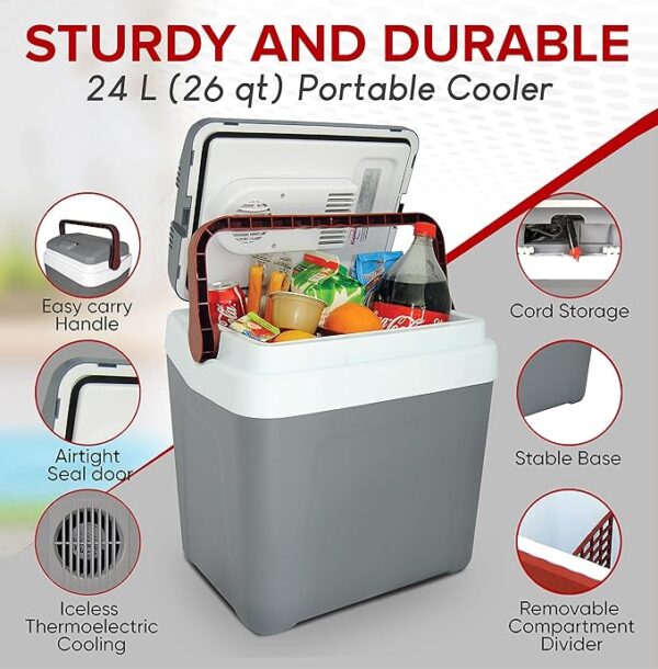 Koolatron Electric Cool Box 24L Thermoelectric Camping Cooler with Carry Handle 12V In-Car Socket