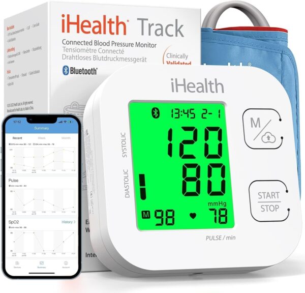 iHealth Track Smart Upper Arm Blood Pressure Monitor with Wide Range Cuff That fits Standard