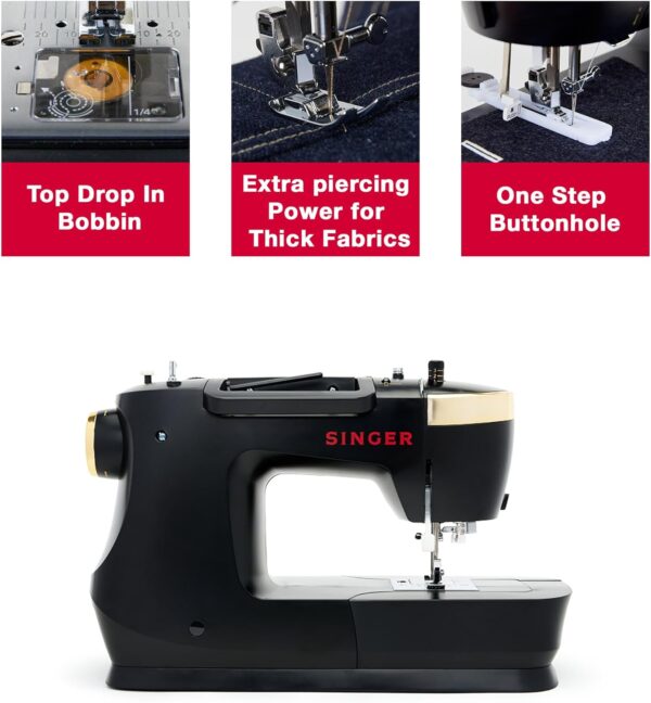 Singer HD500 Classic Sewing Machine, Metal Plastic, Black/Gold - Image 4