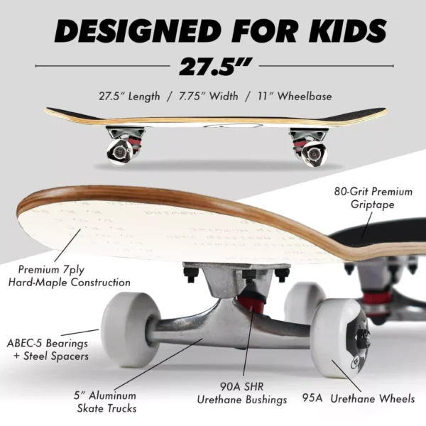 Complete Skateboard | Maple Wood | ABEC 5 Bearings | Double Kick Concave Deck - Image 4