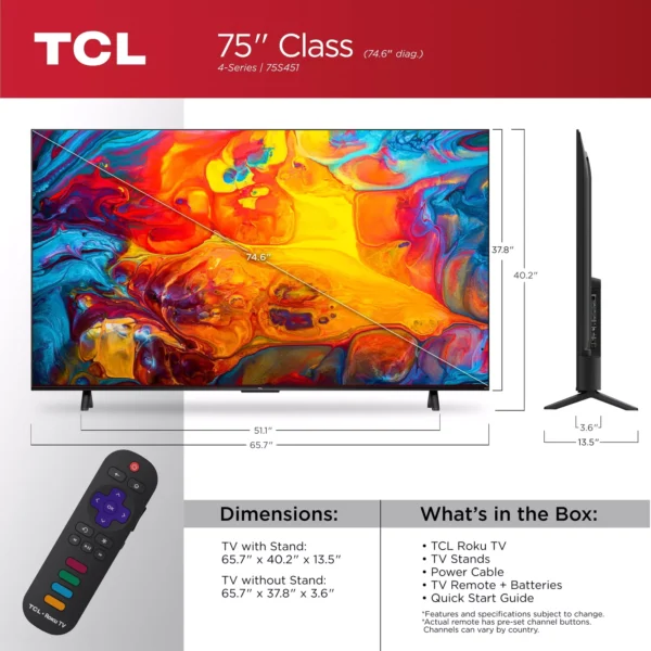 TCL TV 75-Inch Class S4 (75S451) 4K UHD HDR Smart Roku Television Entertainment - Image 5