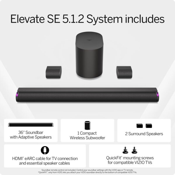 VIZIO Elevate SE 5.1.2 Soundbar, Wireless Subwoofer, Surround Sound w/Dolby Atmos, DTS:X, Bluetooth Speaker - Image 3