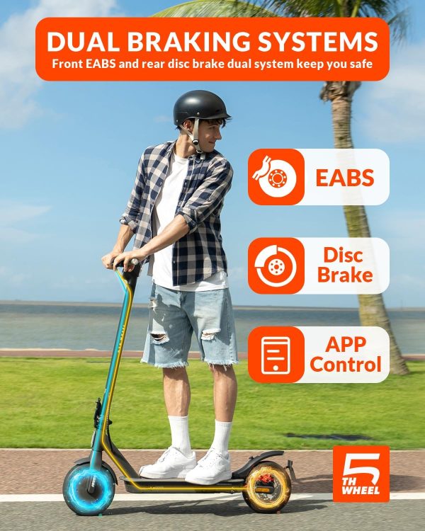 5TH WHEEL V30PRO Electric Scooter, 10" Solid Tires, 350W Motor & 18 MPH, 19.9 Miles Range E-Scooter with E-Lock - Image 6