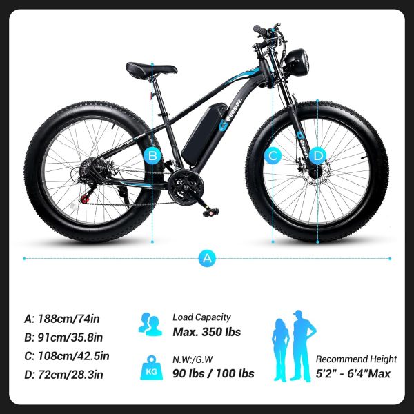 Geemax Electric Bike for Adults, 26" x 4.0 Fat Tire Ebike, 1000W Peak 1500W 48V 15.6Ah Lithium Battery Electric Bicycle - Image 6