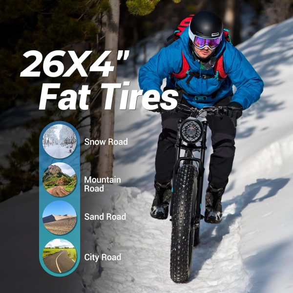 Geemax Electric Bike for Adults, 26" x 4.0 Fat Tire Ebike, 1000W Peak 1500W 48V 15.6Ah Lithium Battery Electric Bicycle - Image 7