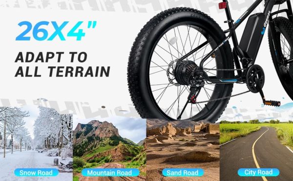 Geemax Electric Bike for Adults, 26" x 4.0 Fat Tire Ebike, 1000W Peak 1500W 48V 15.6Ah Lithium Battery Electric Bicycle - Image 8