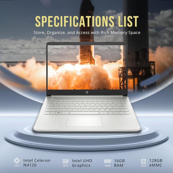 HP Stream 14" HD BrightView Laptop, Intel Celeron N4120, 16GB RAM, 288GB Storage (128GB eMMC + 160GB Docking Station Set) - Image 4