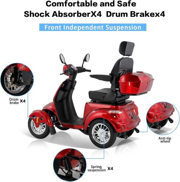 Heavy Duty 4 Wheel Mobility Scooters for Seniors & Adults 500lbs Capacity - Electric Powered Chair - 800W - Image 5