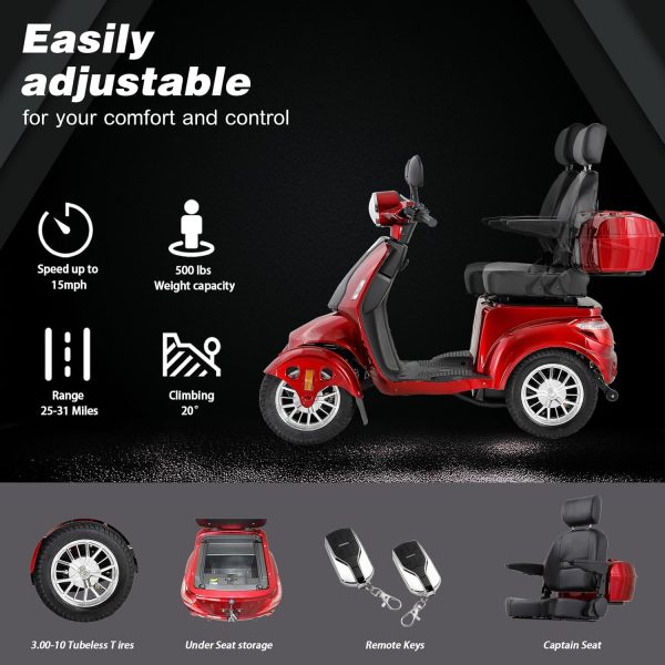 Heavy Duty 4 Wheel Mobility Scooters for Seniors & Adults 500lbs Capacity - Electric Powered Chair - 800W - Image 9
