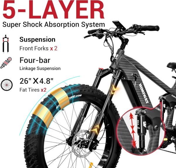 Himiway Cobra Pro 26"x4.8" Fat Tire Electric Bike 1000W, 80MI Long Range with Four-Bar Linkage Suspension - Image 5