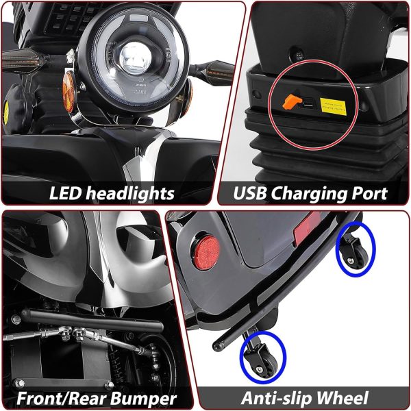 Mobility Scooters for Seniors & Adults 600lbs Capacity, Heavy Duty 4-Wheel 3-Speed Electric Powered Wheelchair Device 1000W - Image 6