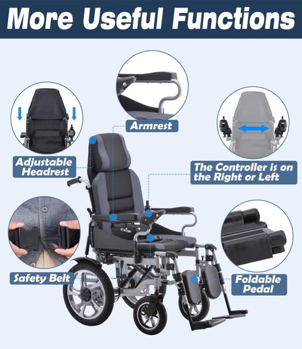 Reclining Foldable Electric Wheelchairs for Adults - 500W Super Horse Power Motor -20 Mile Range ~ 20AH Extended Battery - Image 4