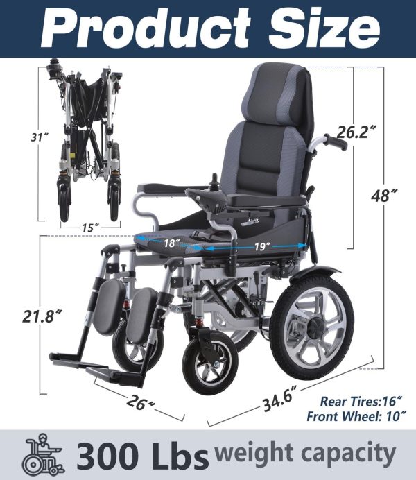 Reclining Foldable Electric Wheelchairs for Adults - 500W Super Horse Power Motor -20 Mile Range ~ 20AH Extended Battery - Image 5