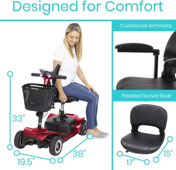 Vive 4 Wheel Mobility Scooter - Electric Powered Wheelchair Device - Compact Heavy Duty Mobile for Travel, Adults, Elderly - Image 3