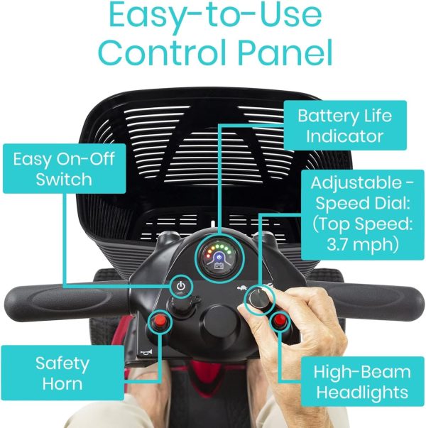 Vive 4 Wheel Mobility Scooter - Electric Powered Wheelchair Device - Compact Heavy Duty Mobile for Travel, Adults, Elderly - Image 7