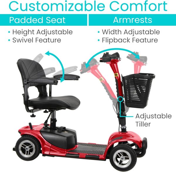 Vive 4 Wheel Mobility Scooter - Electric Powered Wheelchair Device - Compact Heavy Duty Mobile for Travel, Adults, Elderly
