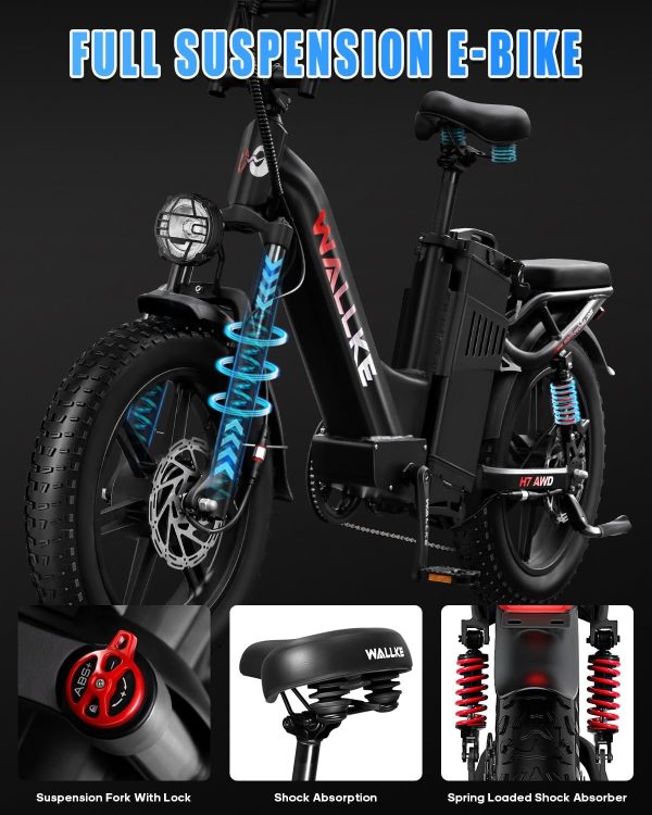 W Wallke AWD Dual Motor Electric Bike for Adults, UL2849 Certified, 48V 60Ah Battery - Image 8