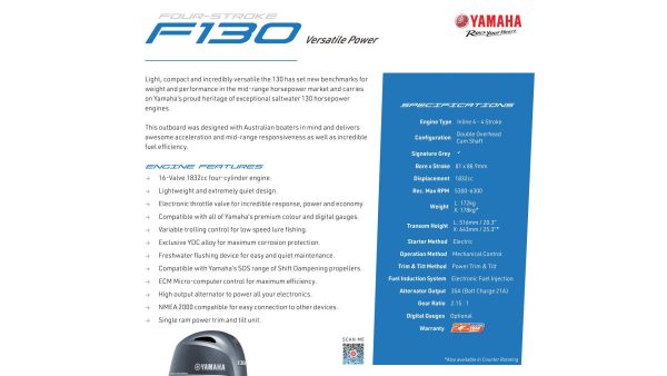 Yamaha 4 Stroke 130hp Long Shaft, Electric Start, Power Trim & Tilt OUTBOARD - Image 3