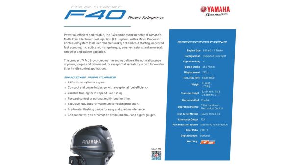 Yamaha 4 Stroke 40hp Short Shaft EFI OUTBOARD - Image 3