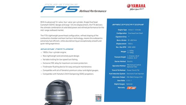 Yamaha 4 Stroke 75hp Extra-Long Shaft EFI OUTBOARD - Image 3